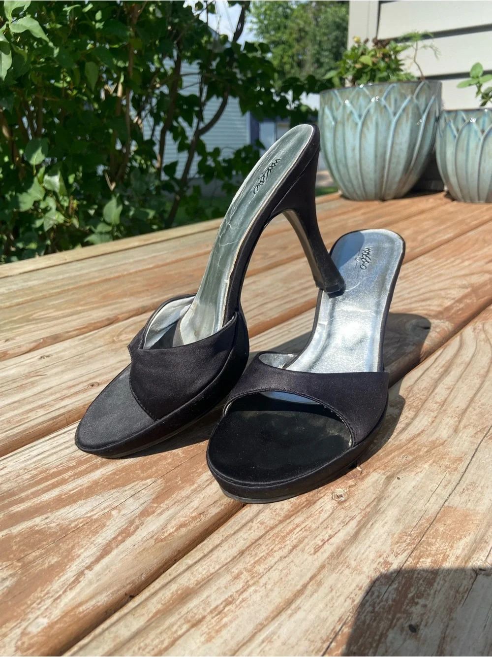 Massimo Black Open-Toe High Heel Mules